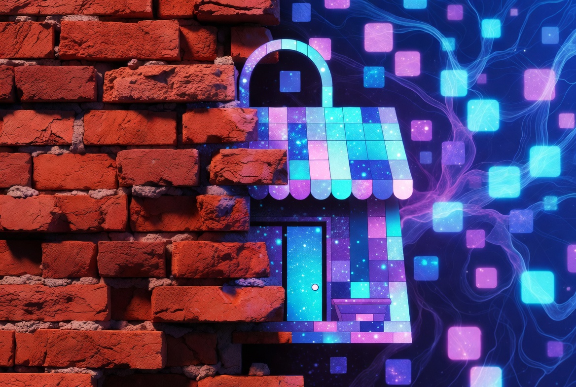 Brick storefront transforming into a connected digital commerce experience