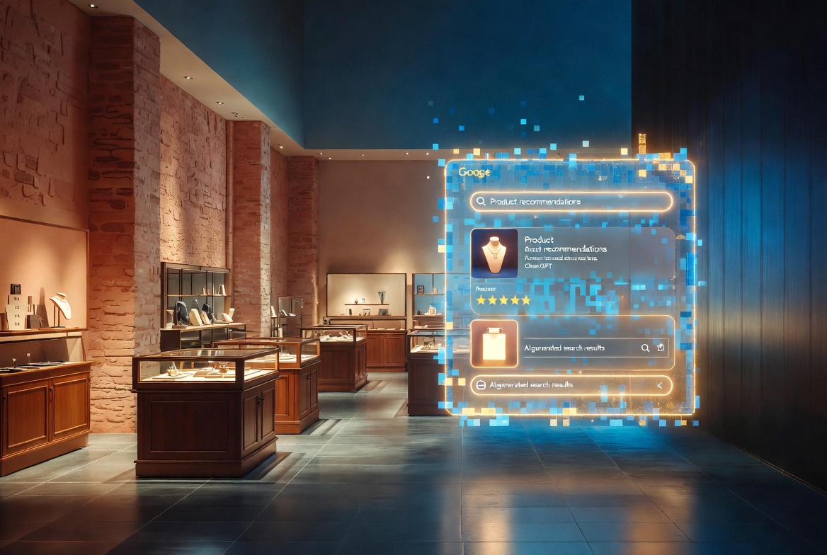 Independent jewelry showroom enhanced with generative product search