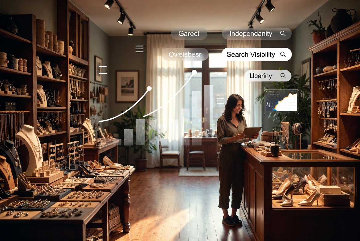 Independent jewelry store using digital search visibility tools