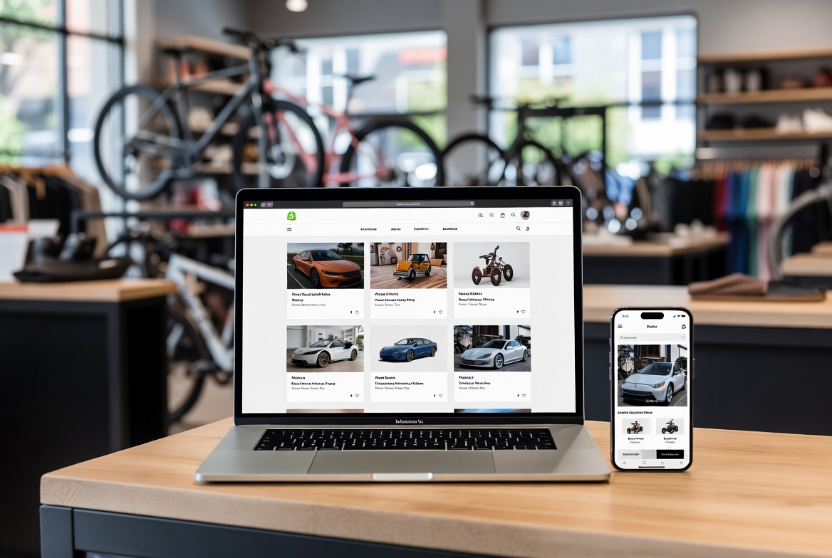 Responsive Shopify storefront displayed inside a specialty bike shop
