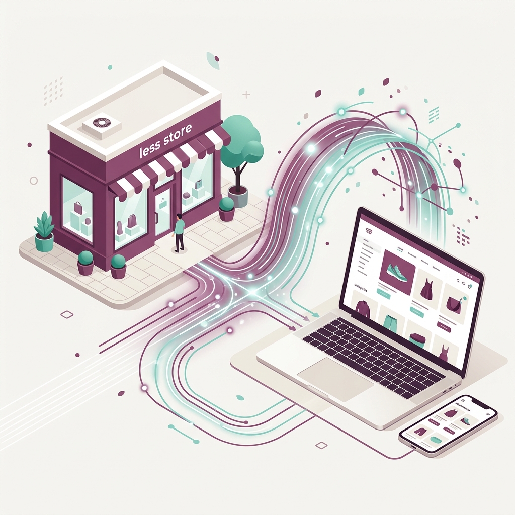 Retail store connecting to eCommerce platform illustration