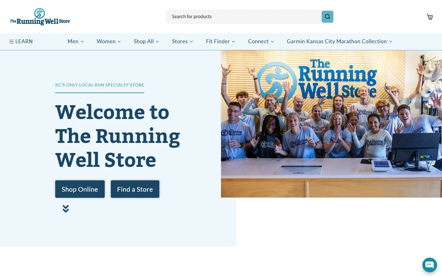 The Running Well Store Shopify homepage designed for a specialty running retailer